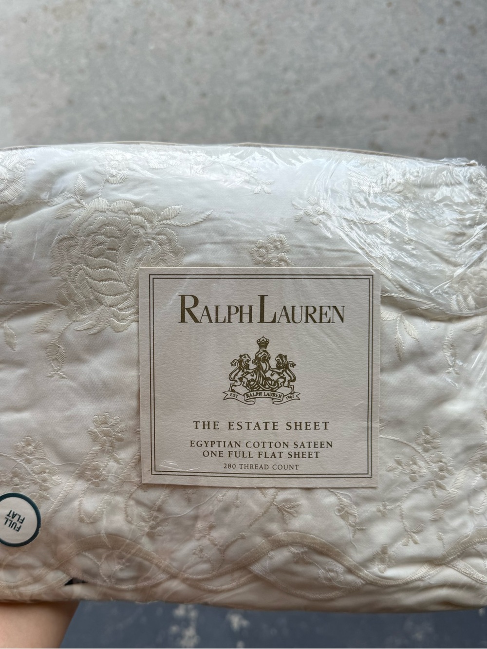 Rare Ralph Lauren Desert Palm Embroidered Cream Queen Flat Sheet